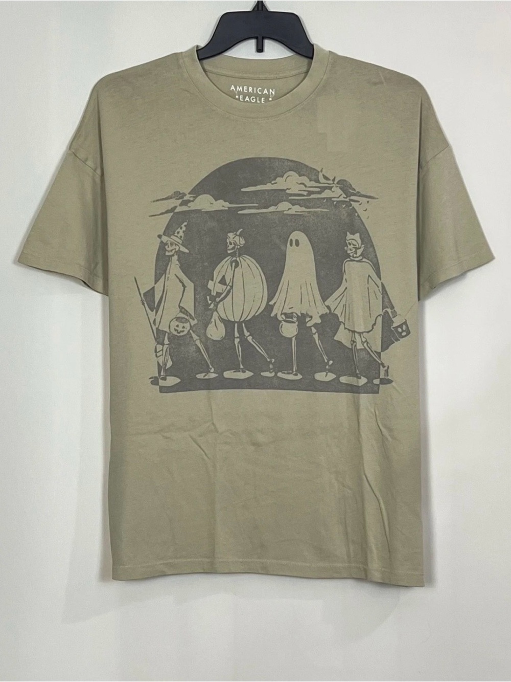 American Eagle Women’s Oversized  Skeleton Halloween Graphic T-Shirt Green Sz M